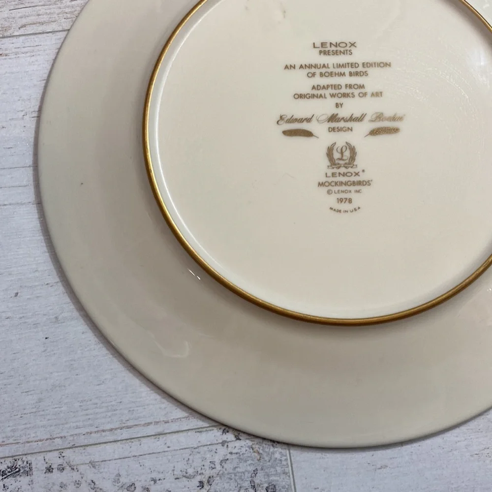 Lenox Limited Edition Bohem Birds Mockingbirds 1978 Dinner Plate